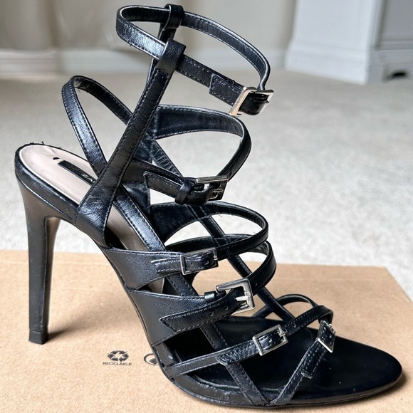 Zara Black Leather Strappy High Heel Sandals sz 8 - Picture 9 of 16